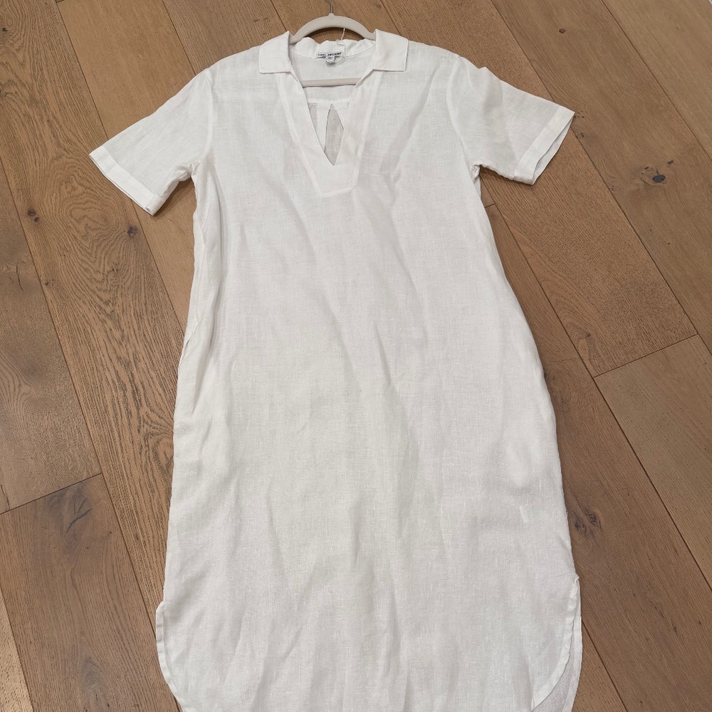 James Perse White Linen Cotton Short Sleeved Dress - Size 2